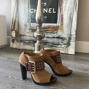 Michael Kors brown suede peep toe heels size 5.5